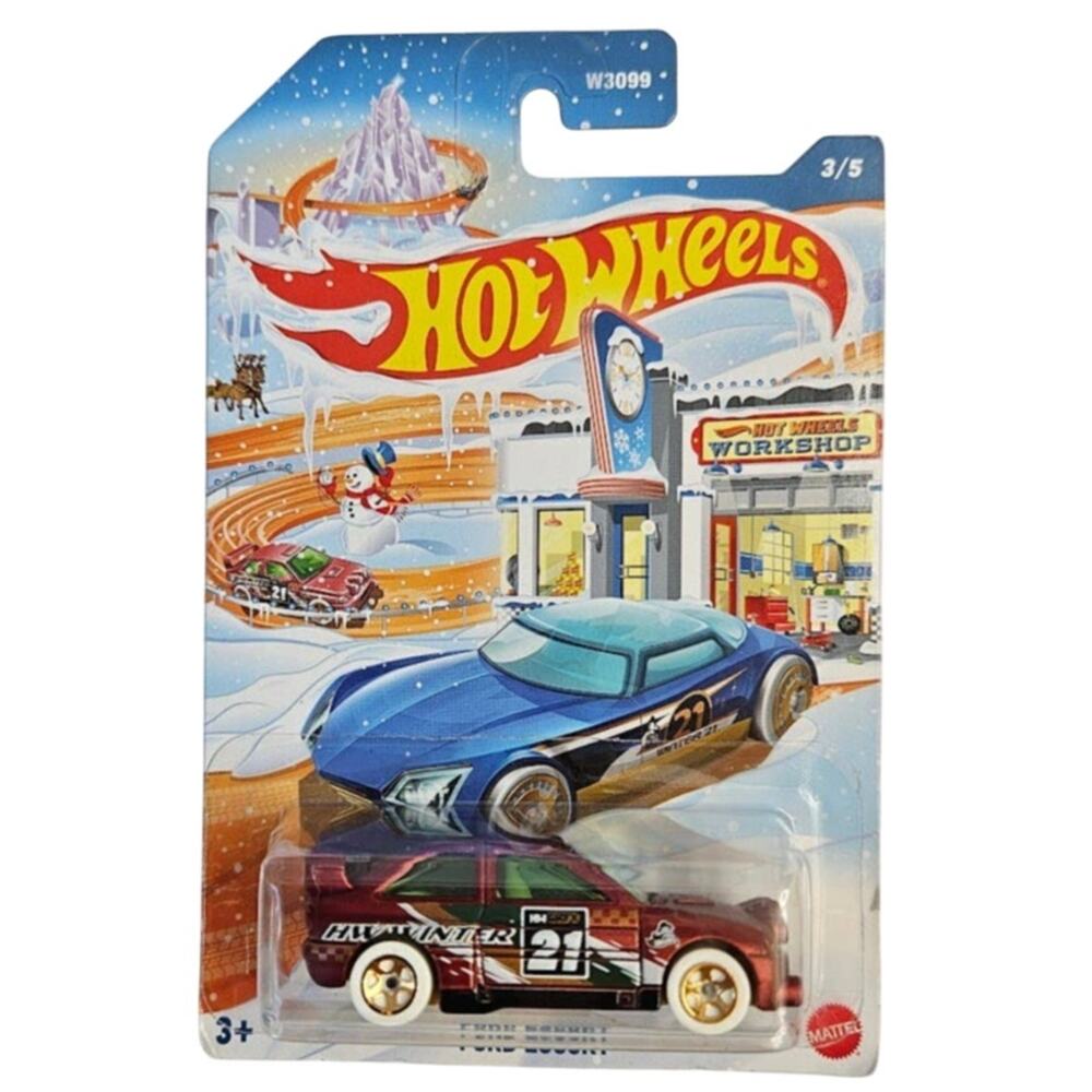 2021 Winter Ford Escort  #3/5, Hot Wheels Maroon Red With Gold Rims, Die Cast